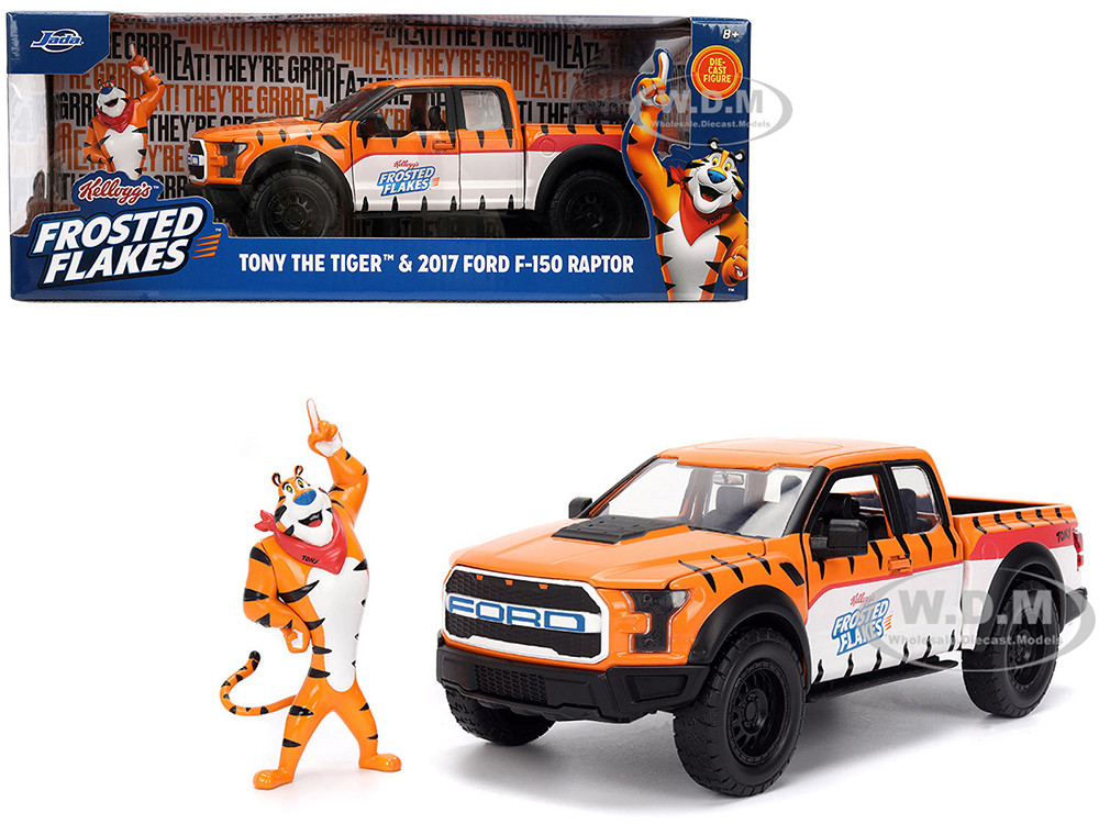 2017 Ford F-150 Raptor Pickup Truck "Frosted Flakes" Orange with Graphics and Tony the Tiger Diecast Figure "Hollywood Rides" Series 1/24 Diecast Model by Jada diecast model