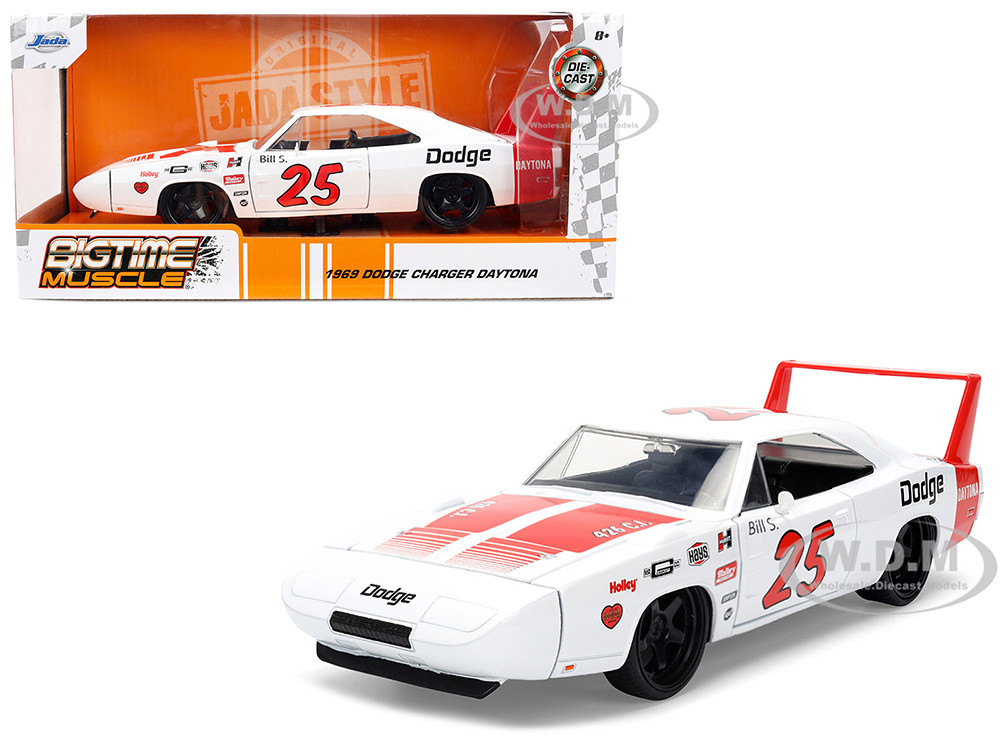 1969 Dodge Charger Daytona #25 White with Red Stripes "Bigtime Muscle" Series 1/24 Diecast Model Car by Jada diecast model