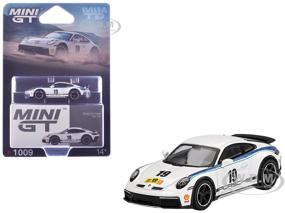 Porsche 911 Dakar #19 "Rally 1974" Tribute Livery White with Blue Stripes Limited Edition 1/64 Diecast Model Car by Mini GT diecast model