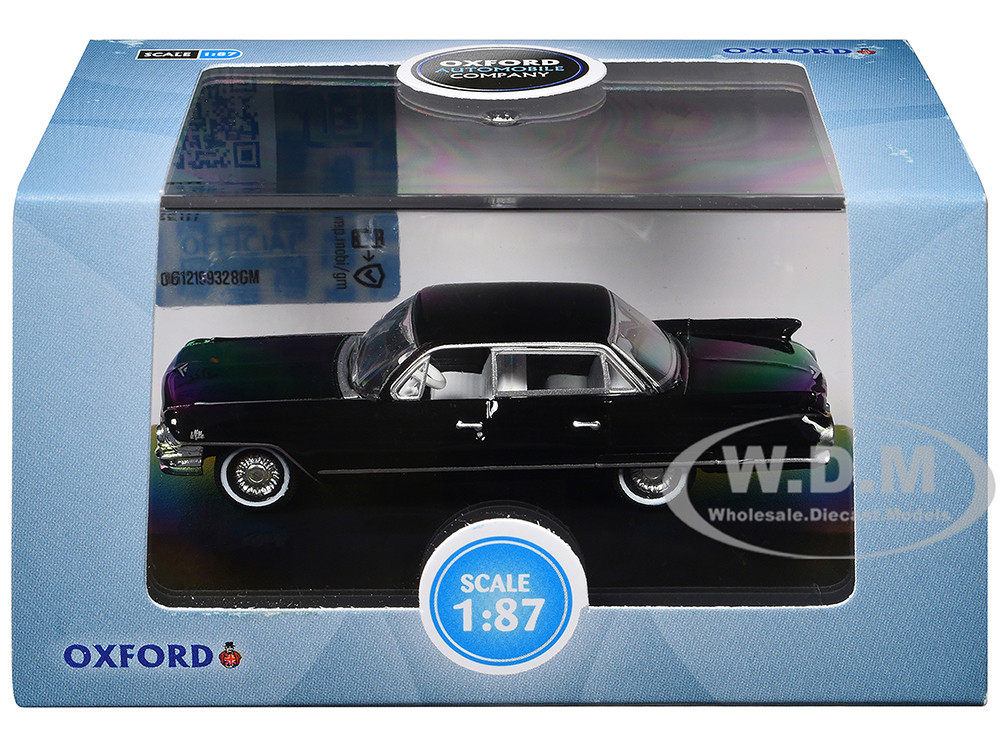 1961 Cadillac Sedan DeVille Ebony Black with White Interior 1/87 (HO) Scale Diecast Model Car by Oxford Diecast diecast model