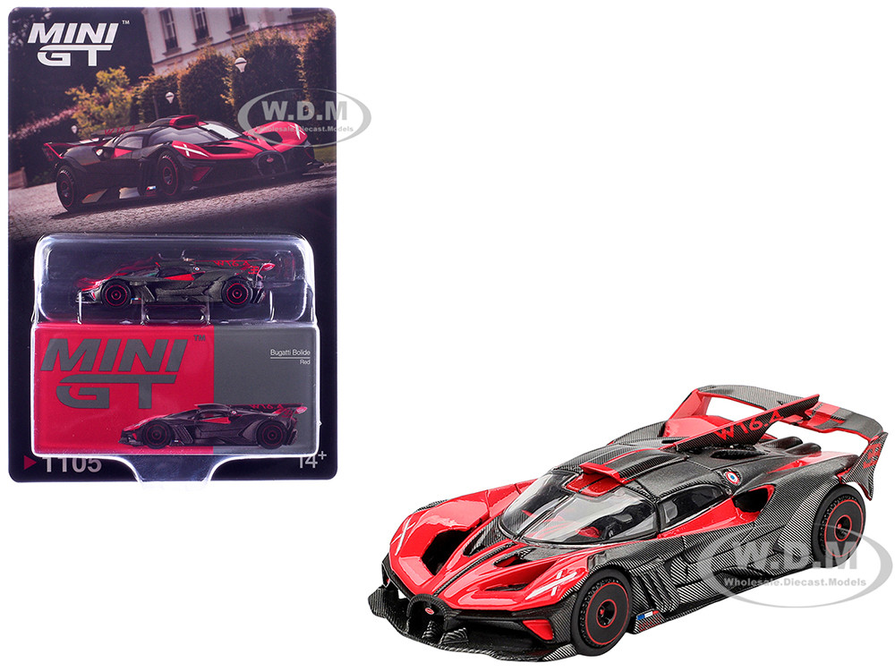 Bugatti Bolide Red and Carbon Fiber Limited Edition 1/64 Diecast Model Car by Mini GT diecast model