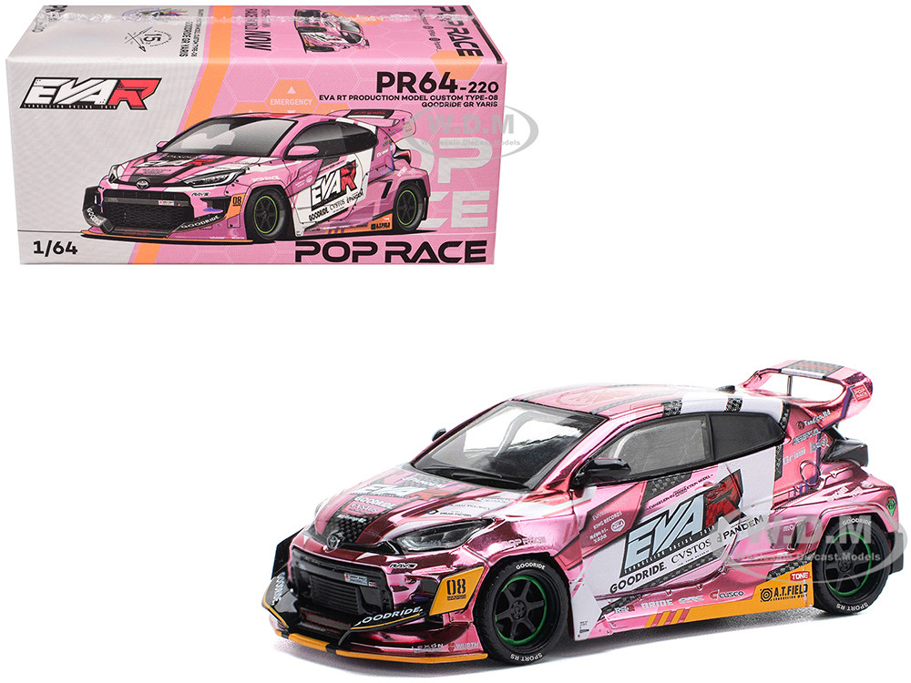 Toyota Goodride GR Yaris RHD (Right Hand Drive) "EVA RT Production Model-08" Pink Metallic with Graphics 1/64 Diecast Model Car by Pop Race diecast model