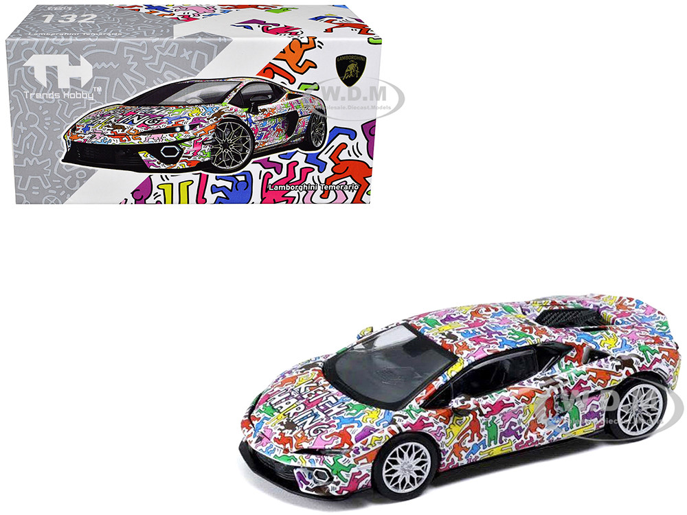 Lamborghini Temerario "Keith Haring Livery" White with Graphics 1/64 Diecast Model Car by Trends Hobby diecast model