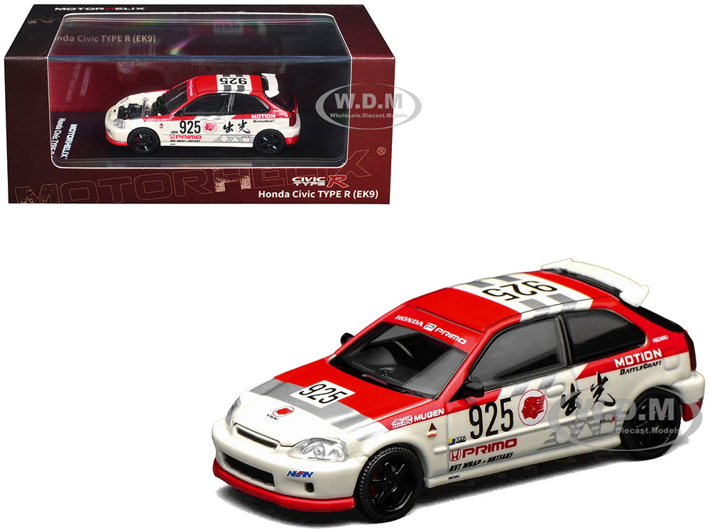 Honda Civic Type R (EK9) RHD (Right Hand Drive) #925 "Idemitsu Motion" White and Red 1/64 Diecast Model Car by MotorHelix diecast model