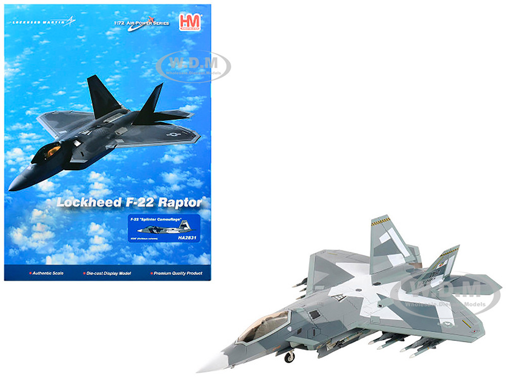 Lockheed F-22 Raptor Stealth Aircraft "Splinter Camouflage" United States Air Force "Air Power Series" 1/72 Diecast Model by Hobby Master diecast model