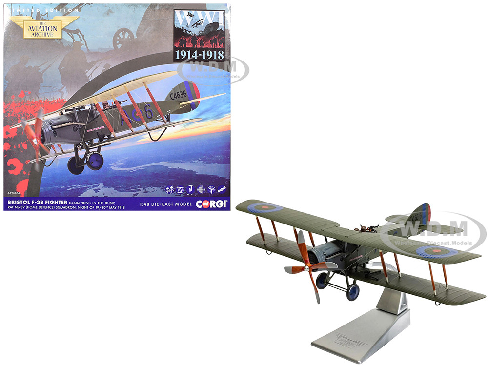 Bristol F-2B Fighter Aircraft "C4636, Devil-in-the-Dusk, No. 39 Squadron" (1918) Royal Flying Corps "The Aviation Archive" Series 1/48 Diecast Model by Corgi diecast model