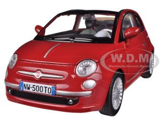 Fiat 500 Nuova Cabrio Red 1/24 Diecast Model Car by Motormax diecast model