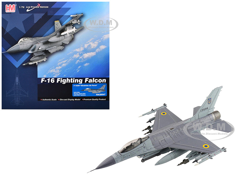 Lockheed F-16AM Fighting Falcon Fighter Aircraft "UA24-3596, Pylon Integrated Dispenser System Plus" (2024) Ukrainian Air Force "Air Power Series" 1/72 Diecast Model by Hobby Master diecast model