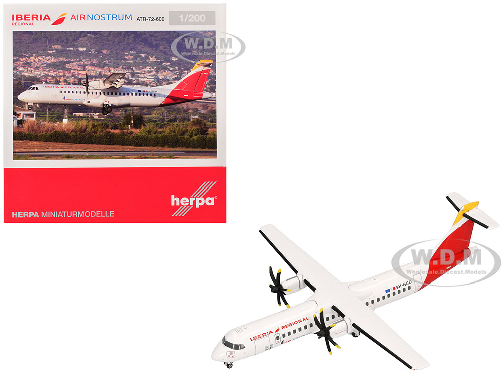 ATR 72-600 Commercial Aircraft "Iberia Regional" (9H-NCD) White with Red Tail 1/200 Diecast Model Airplane by Herpa diecast model