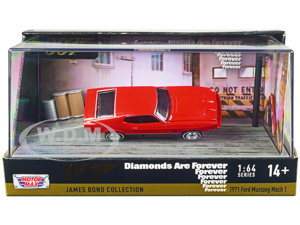 1971 Ford Mustang Mach 1 Red James Bond 007 "Diamonds are Forever" (1971) Movie with Display 1/64 Diecast Model Car by Motormax diecast model