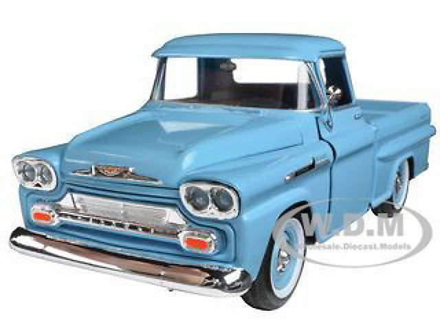 1958 Chevrolet Apache Fleetside Pickup Truck Light Blue 1/24 Diecast Model Car by Motormax diecast model