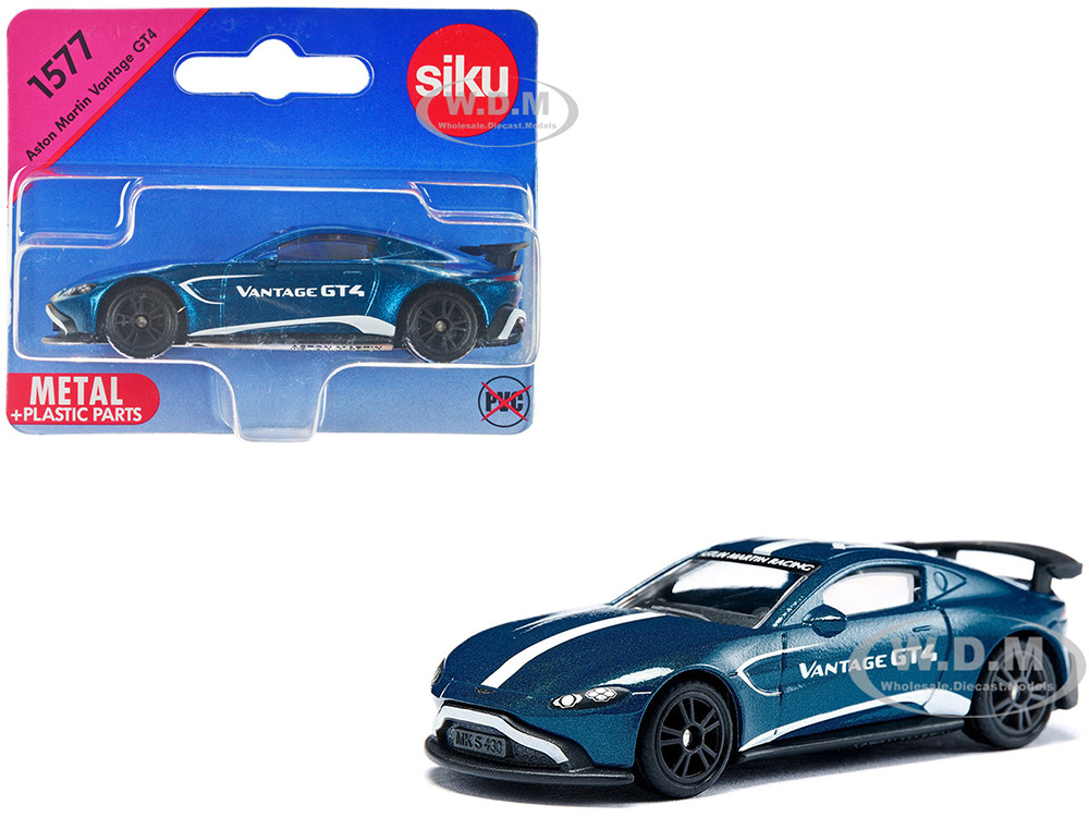 Aston Martin Vantage GT4 Blue Metallic with White Stripes Diecast Model Car by Siku diecast model