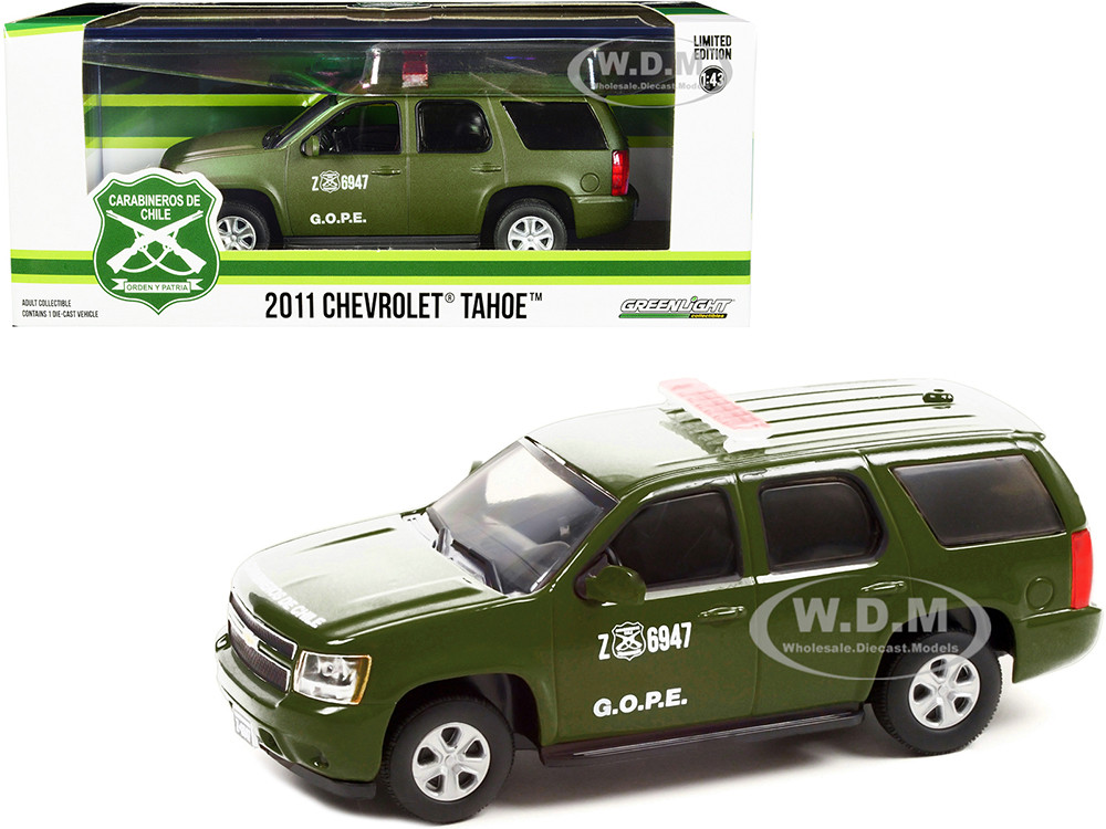 2011 Chevrolet Tahoe Police Car Matt Green "Carabineros de Chile" G.O.P.E. "Grupo de Operaciones Policiales Especiales" 1/43 Diecast Model Car by Greenlight diecast model