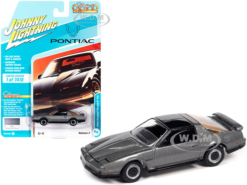 1984 Pontiac Firebird Trans Am T/A Silver Sand Gray Metallic with Black Top "Classic Gold Collection" Series Limited Edition to 7418 pieces Worldwide 1/64 Diecast Model Car by Johnny Lightning diecast model