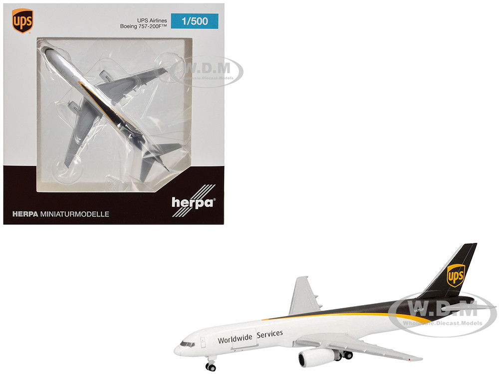 Boeing 757-200F Commercial Aircraft "UPS Worldwide Service" (N475UP) White with Brown Tail 1/500 Diecast Model Airplane by Herpa diecast model