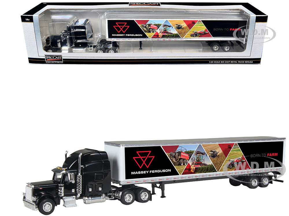 Peterbilt 379 Sleeper Cab with Trailer "Massey Ferguson - Born to Farm" Black 1/64 Diecast Model by SpecCast diecast model