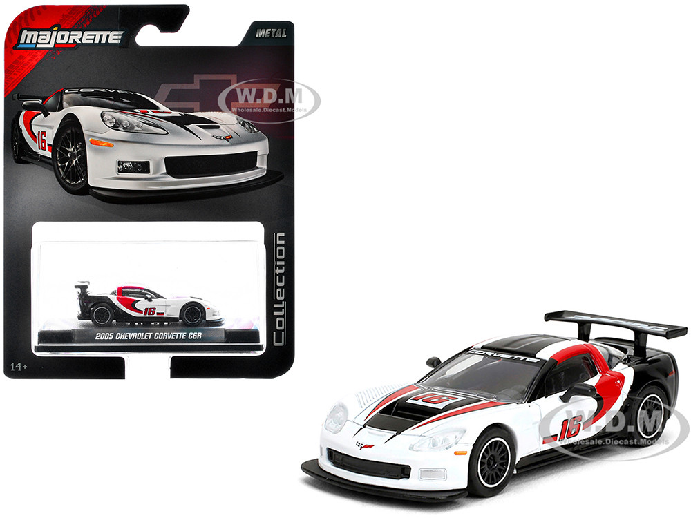 2005 Chevrolet Corvette C6R #16 White with Black and Red Graphics "Collection" Series 1/64 Diecast Model Car by Majorette diecast model