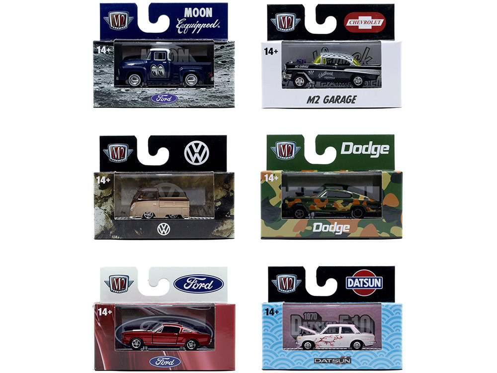 "Auto Meets" Set of 6 Cars IN DISPLAY CASES Release 94 Limited Edition 1/64 Diecast Model Cars by M2 Machines diecast model