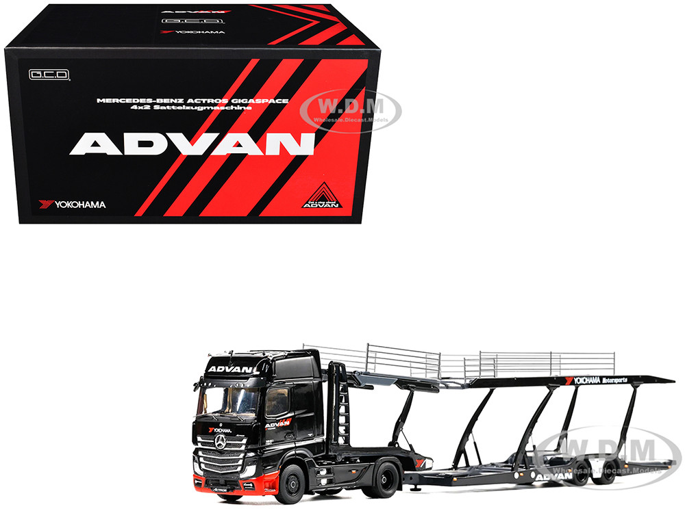 Mercedes-Benz Actros Gigaspace Auto Transporter "ADVAN Yokohama" Black 1/64 Diecast Model by GCD diecast model