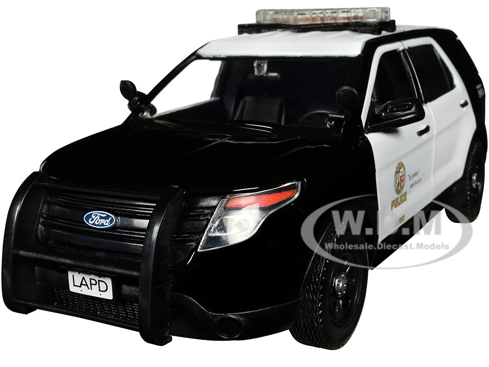 2015 Ford Police Interceptor Utility Black and White "Los Angeles Police Department (LAPD)" with Flashing Light Bar and Front and Rear Lights and Sounds 1/24 Diecast Model Car by Motormax diecast model
