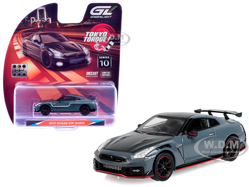 2024 Nissan GT-R (R35) NISMO RHD (Right Hand Drive) Stealth Gray with Carbon Top and Hood "Tokyo Torque" Series 10 1/64 Diecast Model Car by Greenlight diecast model