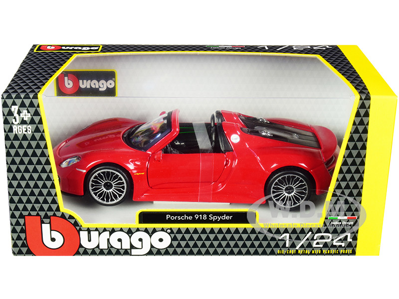 Porsche 918 Spyder Convertible Red 1/24 Diecast Model Car by Bburago diecast model