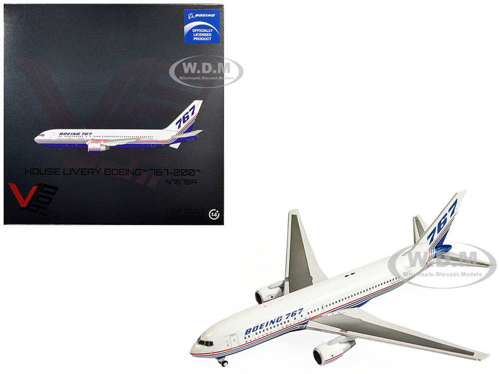 Boeing 767-200 Commercial Aircraft "Boeing House Livery" (N767BA) White with Blue and Red Stripes 1/400 Diecast Model Airplane by V1:400 diecast model