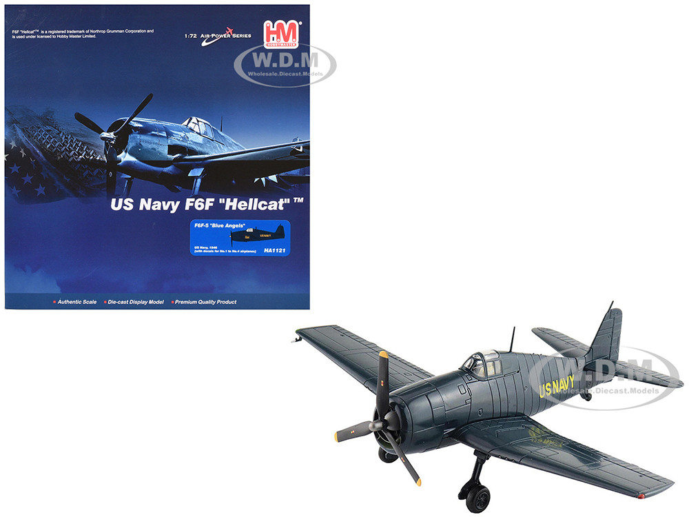 Grumman F6F-5 Hellcat Fighter Aircraft "Blue Angels #1-4 Decals" (1946) United States Navy "Air Power Series" 1/72 Diecast Model by Hobby Master diecast model