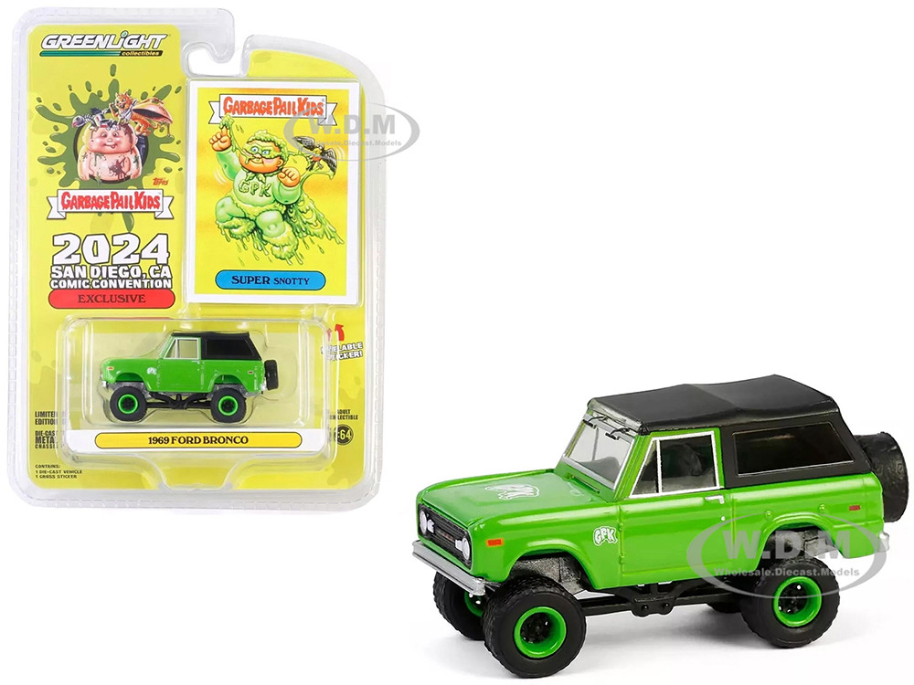 1969 Ford Bronco "Garbage Pail Kids: Super Snotty" Green with Black Top "San Diego Comic-Con 2024 Exclusive" 1/64 Diecast Model Car by Greenlight diecast model