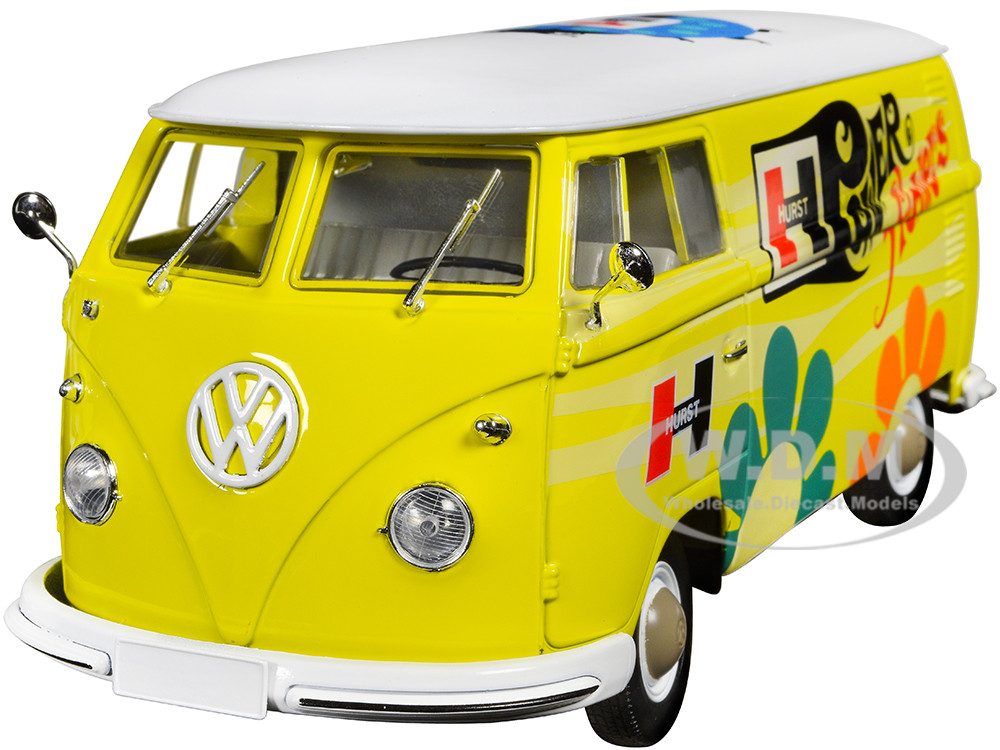 1960 Volkswagen Delivery Van Yellow with Bright White Top and Flower Graphics "Hurst Power Flowers" Limited Edition to 6550 pieces Worldwide 1/24 Diecast Model Car by M2 Machines diecast model