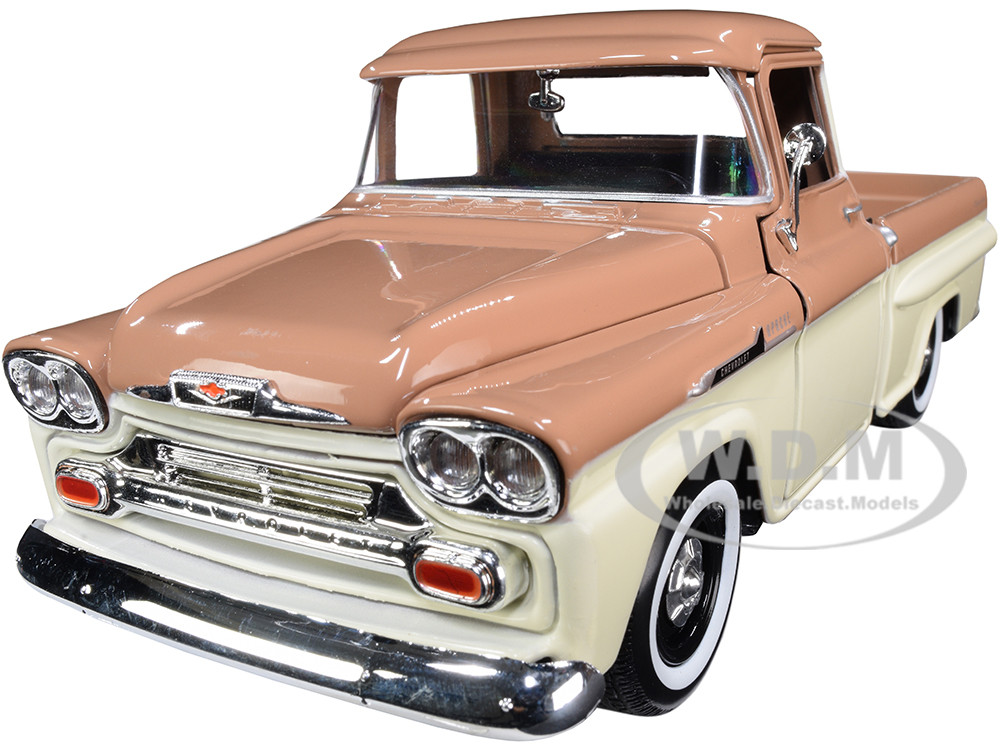 1958 Chevrolet Apache Fleetside Pickup Truck Brown and Beige 1/24 Diecast Model Car by Motormax diecast model