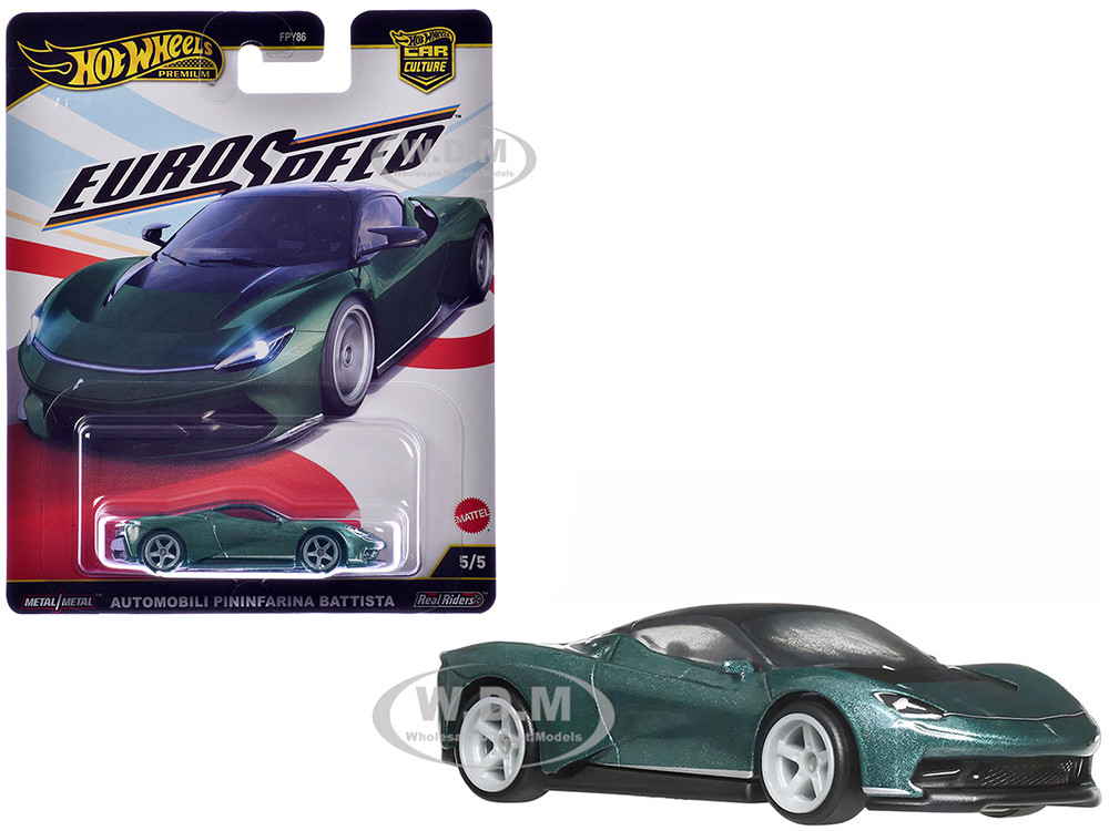 Automobili Pininfarina Battista Green Metallic with Black Top "Euro Speed" Series Diecast Model Car by Hot Wheels diecast model