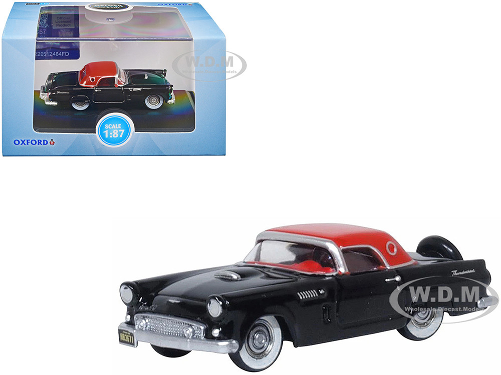 1956 Ford Thunderbird Raven Black with Fiesta Red Top 1/87 (HO) Scale Diecast Model Car by Oxford Diecast diecast model