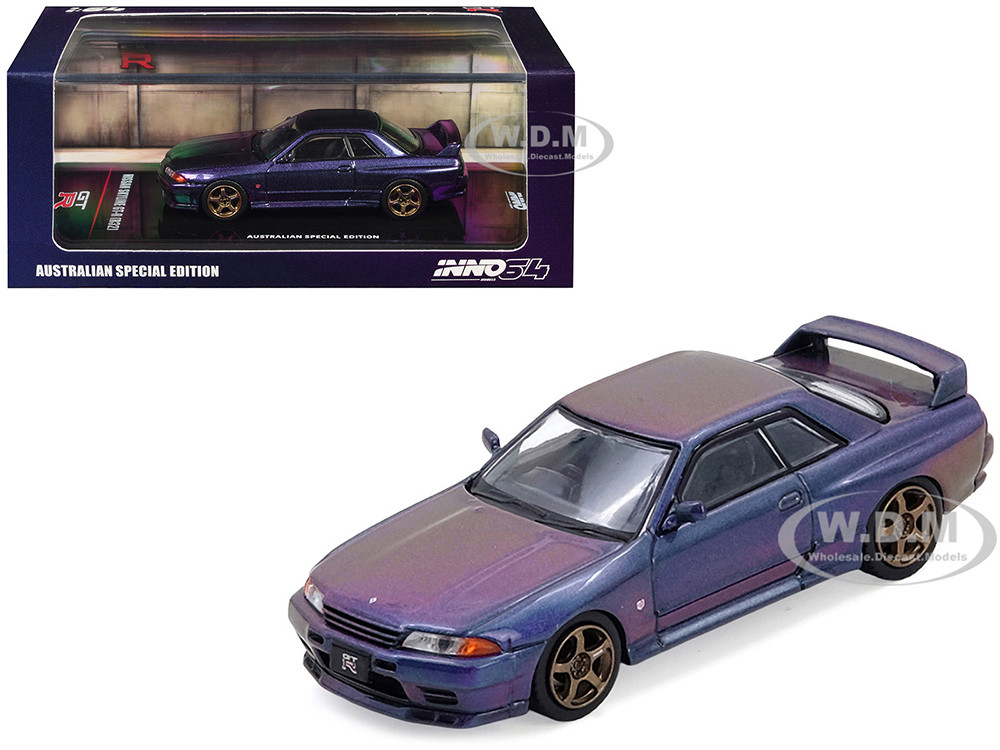 Nissan Skyline GT-R (R32) RHD (Right Hand Drive) Midnight Purple Metallic "Australian Special Edition" 1/64 Diecast Model Car by Inno Models diecast model