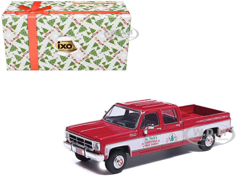 1976 GMC Sierra Grande K2500 Wideside Pickup Truck "St. Nick's Christmas Tree Farm" Red with White Sides "Christmas Limited Edition" 1/64 Diecast Model Car by IXO Models diecast model