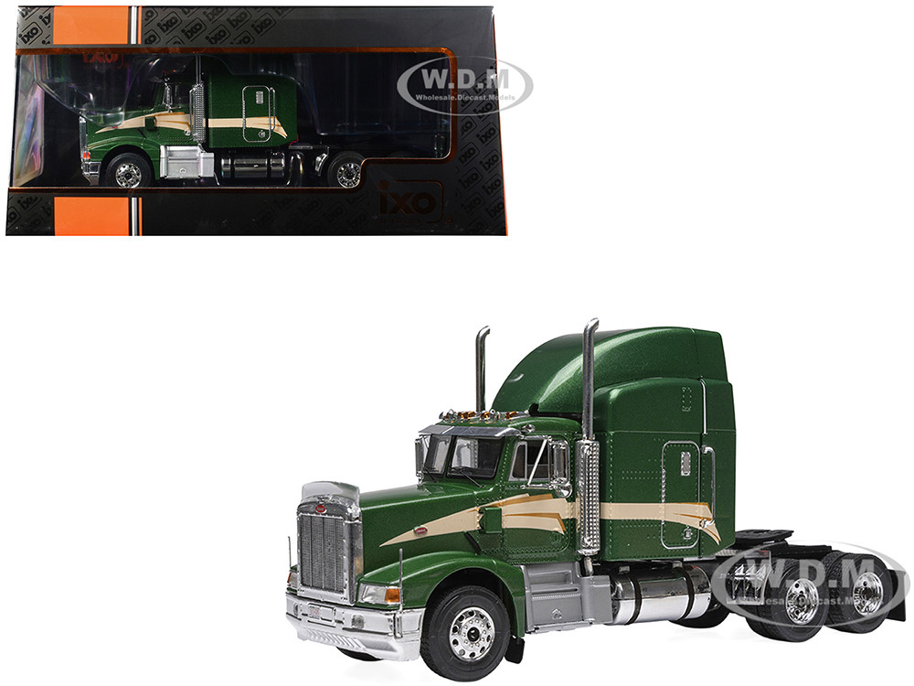 1998 Peterbilt 377 A/E Truck Tractor Green Metallic with Beige Stripes 1/43 Diecast Model by IXO Models diecast model