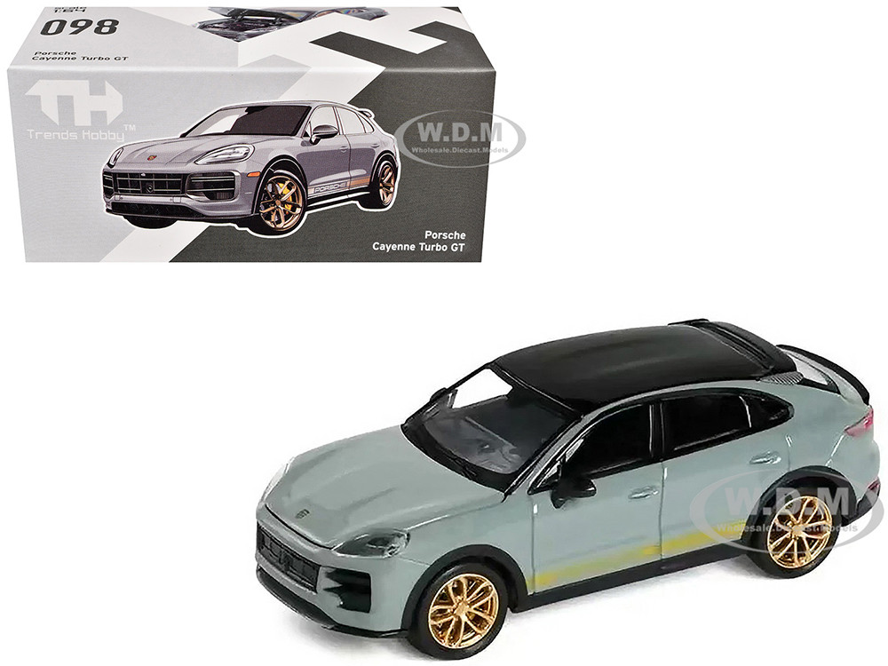 Porsche Cayenne Turbo GT Gray with Black Top and Gold Stripes 1/64 Diecast Model Car by Trends Hobby diecast model