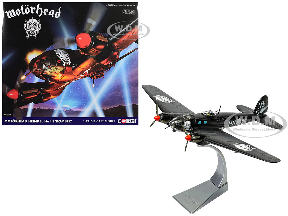 Heinkel He III Bomber Aircraft "Motorhead" Black with Graphics 1/72 Diecast Model by Corgi diecast model