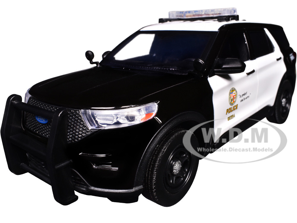 2022 Ford Police Interceptor Utility Black and White "Los Angeles Police Department (LAPD)" with Flashing Light Bar and Front and Rear Lights and Sounds 1/24 Diecast Model Car by Motormax diecast model