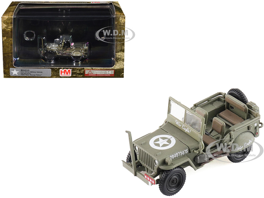 U.S. 1/4 ton Military Vehicle Olive Drab "Gen. George Patton, US 3rd Army, War Eagle" (1945) United States Army "Ground Power Series" 1/72 Diecast Model by Hobby Master diecast model