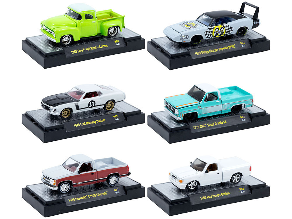 "Auto Meets" Set of 6 Cars IN DISPLAY CASES Release 97 Limited Edition 1/64 Diecast Model Cars by M2 Machines diecast model
