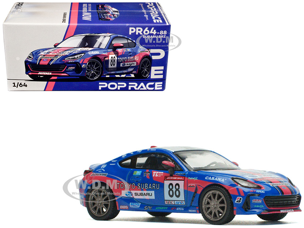 Subaru BRZ #88 Blue with Graphics "Tokyo Subaru Racing" 1/64 Diecast Model Car by Pop Race diecast model
