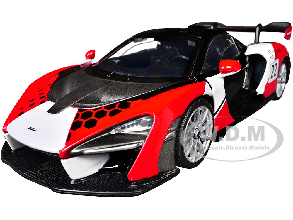 McLaren Senna #22 Black with Red and White Graphics "GT Racing" Series 1/24 Diecast Model Car by Motormax diecast model