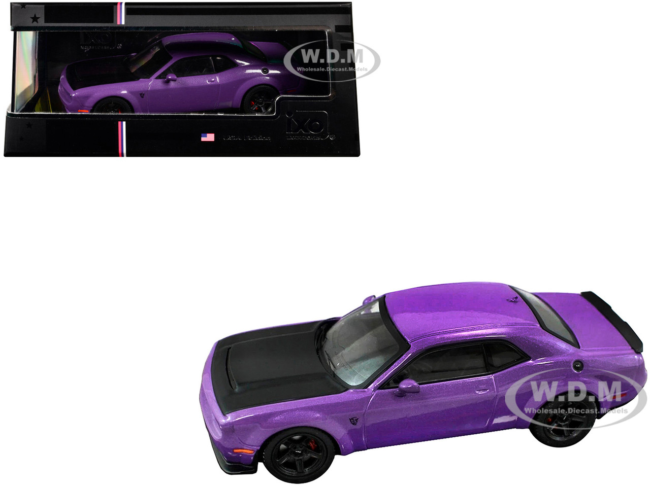 2018 Dodge Challenger SRT Demon Plum Crazy Metallic with Matt Black Hood 1/43 Diecast Model by IXO Models diecast model