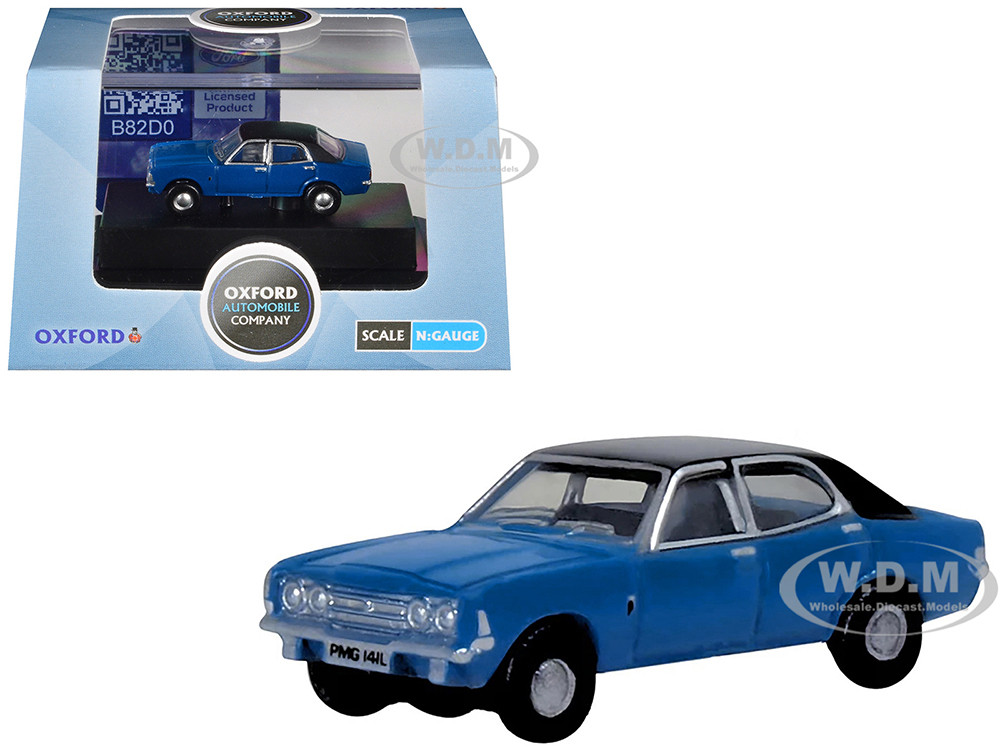 Ford Cortina MKIII RHD (Right Hand Drive) Electric Monza Blue with Black Top 1/148 (N) Scale Diecast Model Car by Oxford Diecast diecast model