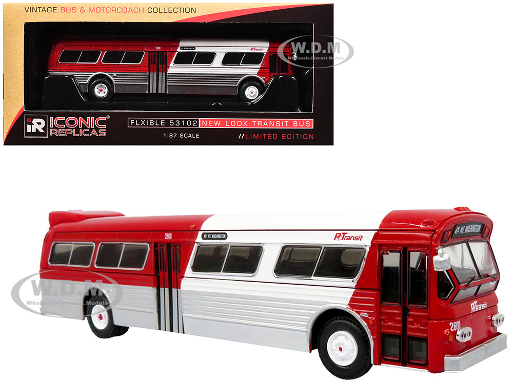 Flxible 53102 New Look Transit Bus "Pittsburgh Area Transit" Red and White "Vintage Bus & Motorcoach Collection" Limited Edition 1/87 (HO) Diecast Model by Iconic Replicas diecast model