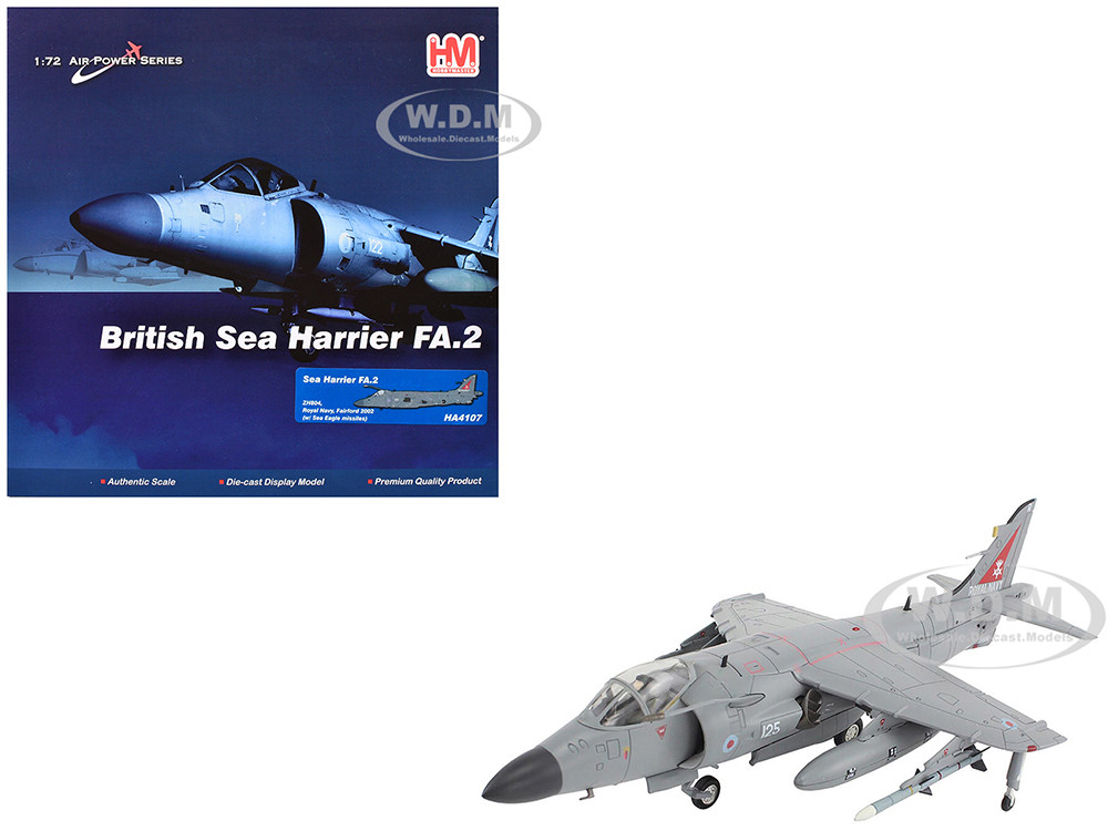 British Aerospace Sea Harrier FA.2 Aircraft with Sea Eagle Missiles "ZH804, Fairford" (2002) British Royal Navy "Air Power Series" 1/72 Diecast Model by Hobby Master diecast model