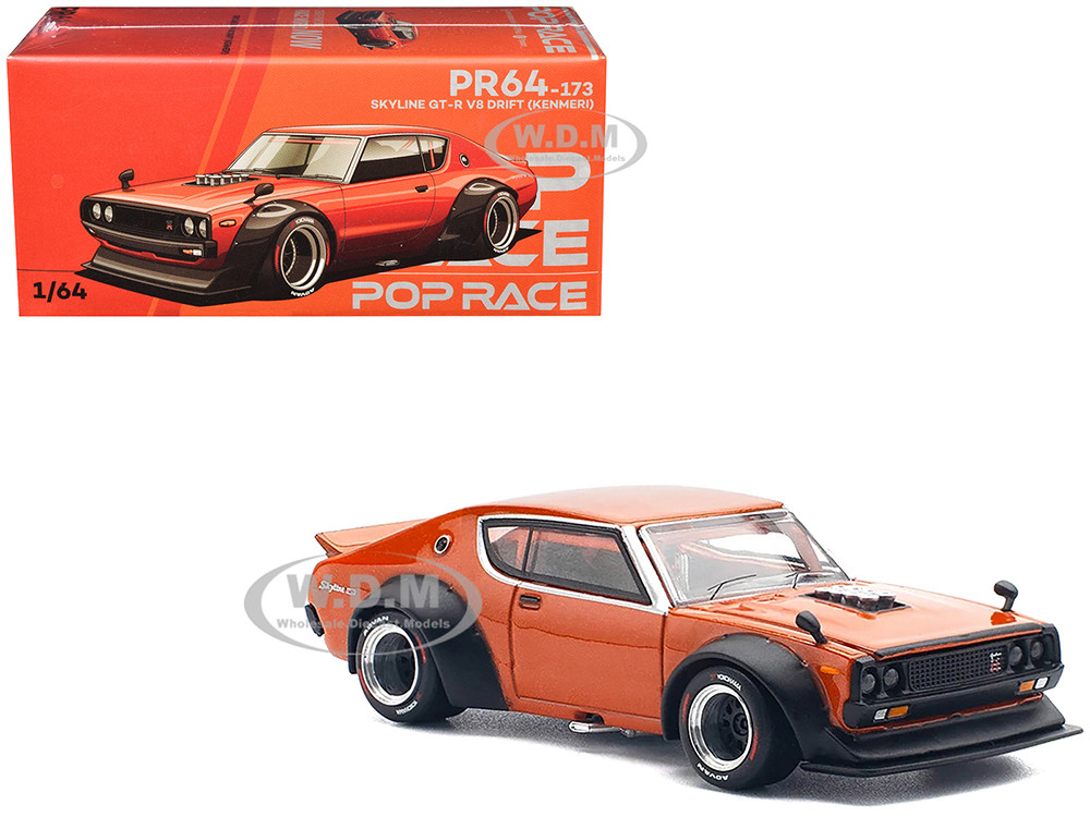 Skyline GT-R V8 Drift "Kenmeri" RHD (Right Hand Drive) Orange Metallic 1/64 Diecast Model Car by Pop Race diecast model