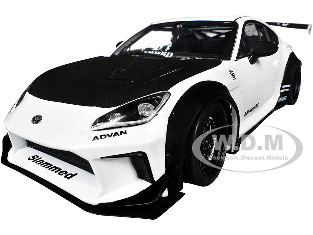 2024 Toyota GR86 LBWK Body Kit RHD (Right Hand Drive) Pearl White with Carbon Hood 1/18 Diecast Model Car by Solido diecast model