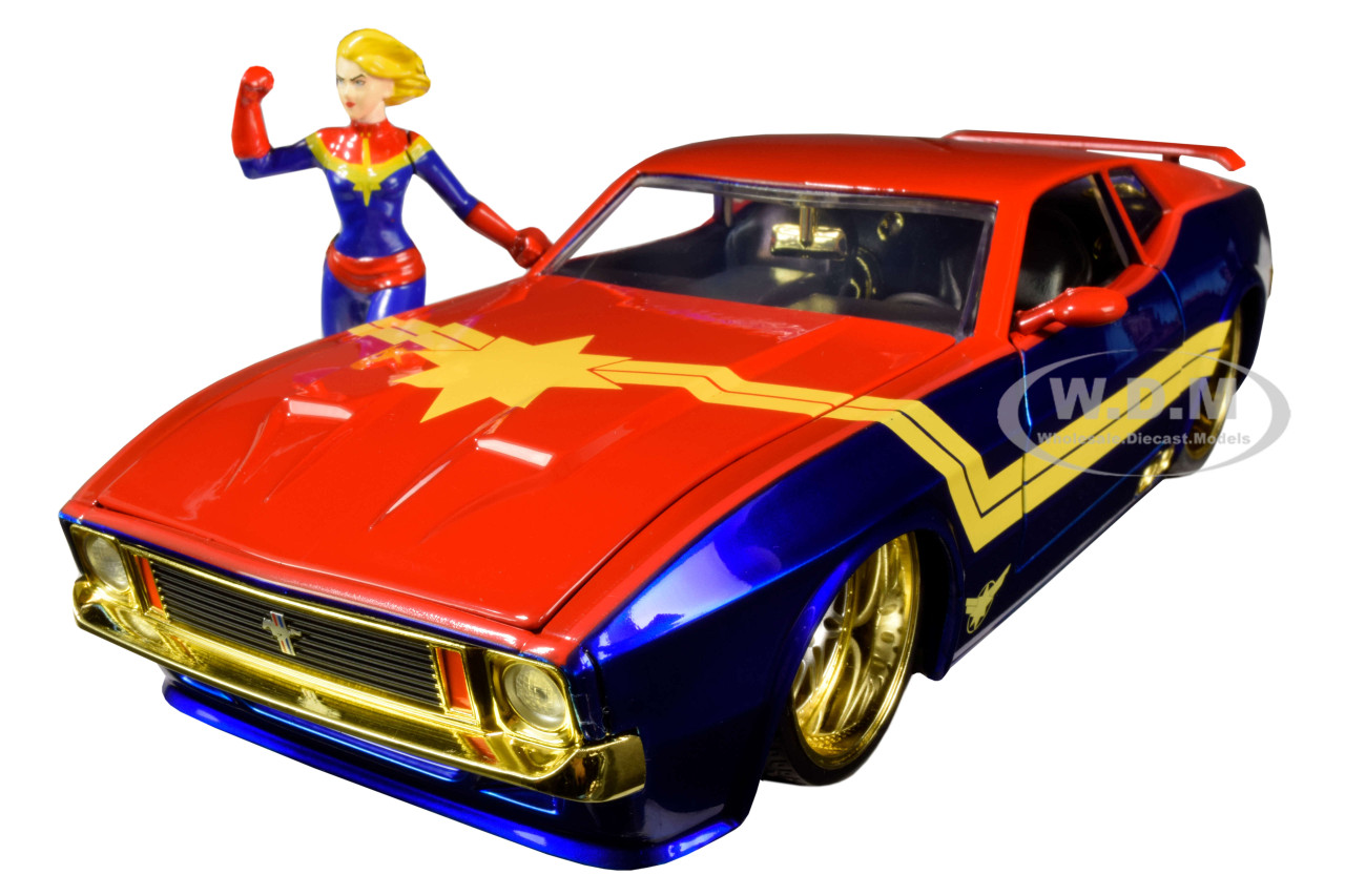 1973 Ford Mustang Mach 1 with Captain Marvel Diecast Figurine "Avengers" "Marvel" Series 1/24 Diecast Model Car by Jada diecast model